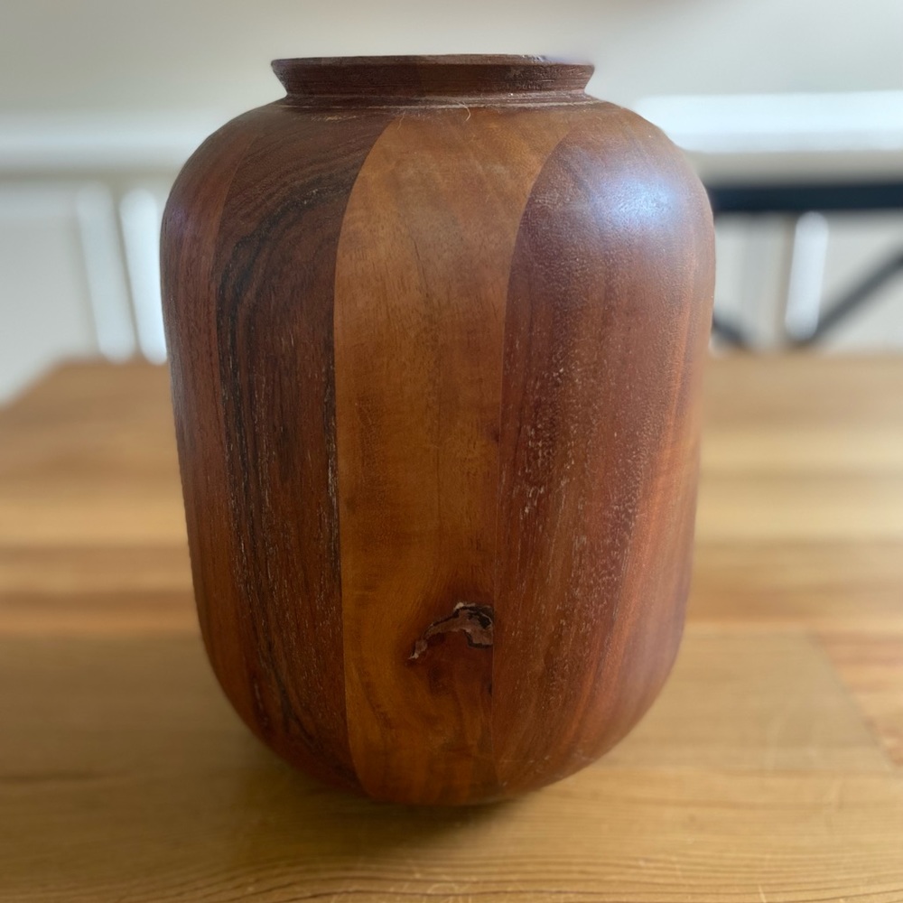 Hearth and Hand wood vase. vase has glass insert. Very heavy.